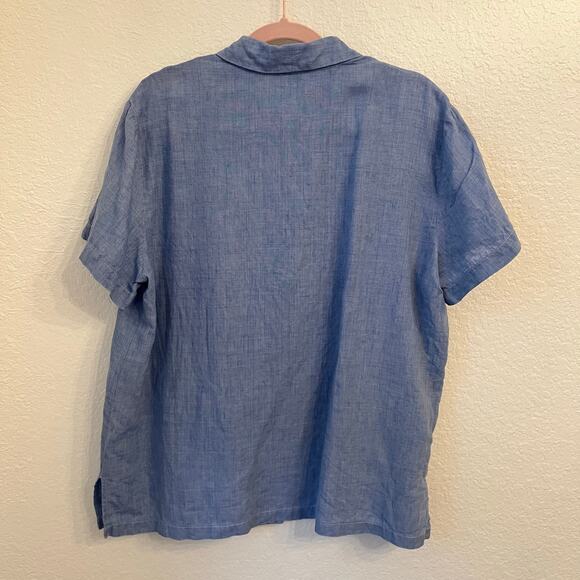 VTG Josephine Chaus 100% Linen Embroidery Button Up Shirt L Blue Coastal Grandma - Picture 10 of 13